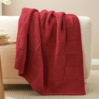 Amélie Home Checkered Chenille Knit Throw Blanket for Couch, Classic Texture Decorative Soft Blanket for Sofa, Chair & Bedroom, 50"x60", Christmas Red