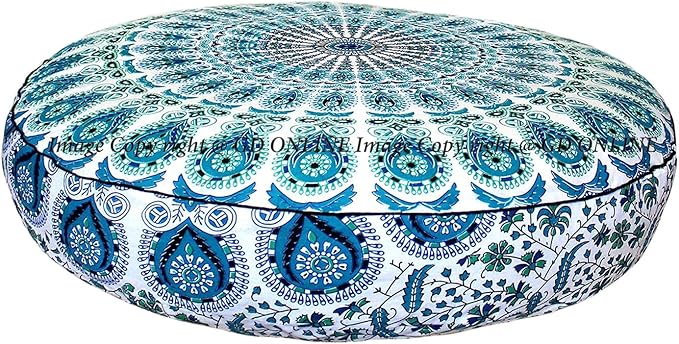 Indian Mandala Cotton Meditation Floor Pillow Cover Round Large Pouf Case Seating for Adults Decorative Meditation Floor Cushion Cover for Living Room Yoga Mat Kids Bean Bag