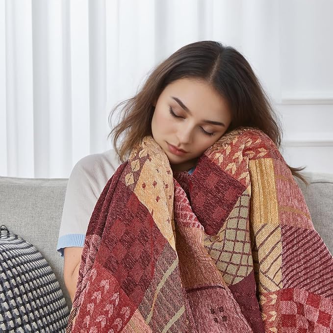 amorus Bohemian Throw Blanket (Red Plaid, 60 x 75 in)