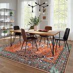Moynesa Tiger Washable Rugs, 8x10 Area Rugs for Living Room, Soft Large Vintage 8x10 Bedroom Rug, Botanical Non Slip Ultra Thin Floor Carpet for Dining Room Home Office, Rust