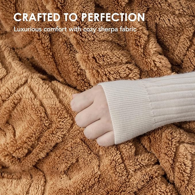 EverGrace Jacquard Boho Sherpa Fleece Throw Blanket for Couch, Super Soft Cozy Fuzzy Plush Blankets for All Seasons, Reversible Thick Warm Blanket for Bed, Sofa, Living Room, Burnt Orange, 50" x 60"