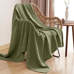 PHF 100% Cotton Muslin Throw XL Blanket Large 50" x 70", 4-Layer Lightweight Gauze Throw, Breathable Cloud-Soft Minimalist Blanket for Bed, Couch, Camping & Baby, Olive Green, Ideal Gift