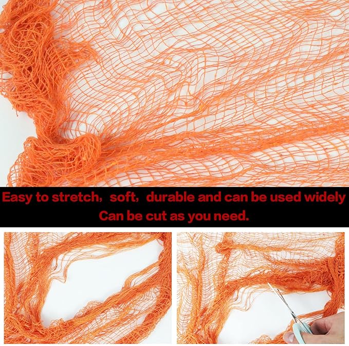 Set of 5 Halloween Creepy Gauze Cloth Decoration, Orange Scary Indoor Outdoor Halloween Gauze Tapestry Decor, Spooky Decorations for Home Wall Yard Haunted House Party Supplies, 72 x 30 inch