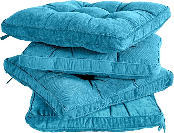 Tiita Dining Chair Seat Cushions 18x18 Inch Office Chair Pads Square Floor Pillows Pad for Outdoor Kitchen Dining Chairs with Ties Set of 4 (Blue)