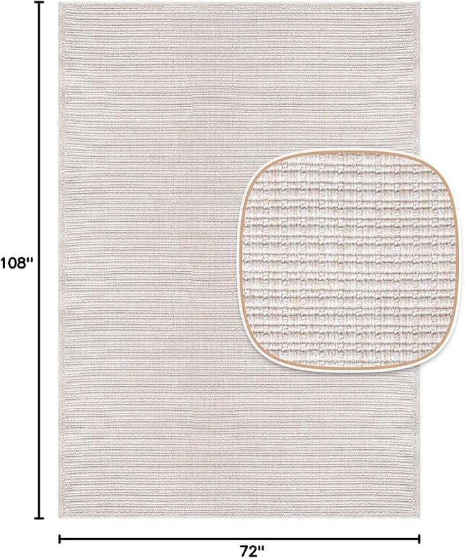 Beverly Rug Easy Jute Off White Rug 6x9 Solid Washable Durable Outdoor Indoor Area Rugs for Living Dining Room Patio Office Stain Resistant Non Shedding Casual Indoor Outside Carpet (6 x 9 Off-White)