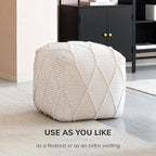 Anji Mountain Pouf Ottoman Foot Rest, Handmade Ottoman Pouf, Comfortable Foot Stool, Decorative Floor Seating for Living Room Decor, Bedroom & Home Décor Accent - Ivory