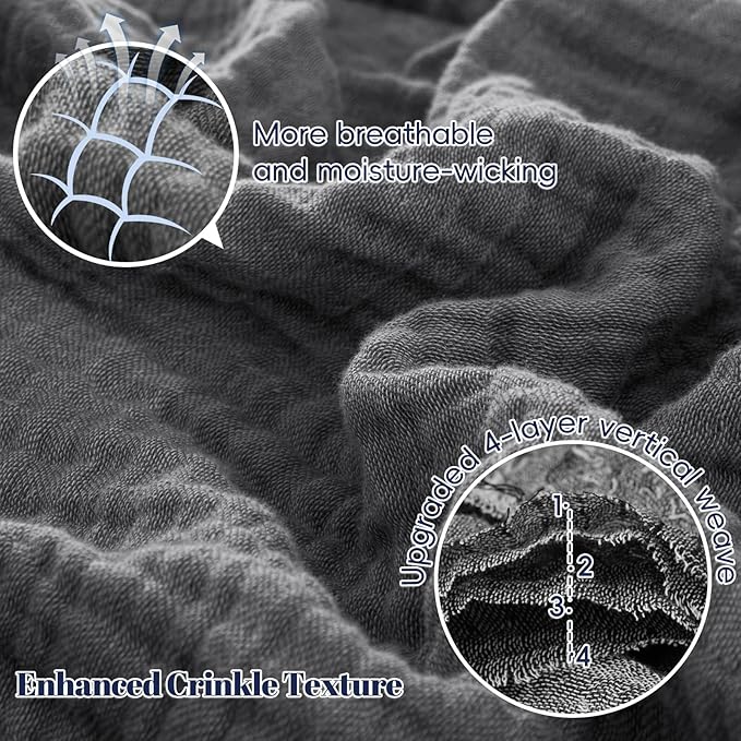 PHF 100% Cotton Muslin Blanket Twin XL Size 66"x90", 4-Layer Lightweight Gauze Throw, Breathable Cloud-Soft Minimalist Blanket for Bed, Couch, Camping & Baby, Greyish Black, Ideal Gift