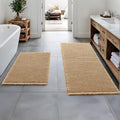 MIULEE Set of 2 Waffle Bathroom Rugs, Boho Bath Rugs Non Slip Washable, Super Absorbent Bath Mats, Ultra Soft Rubber Backed Shower Mats for Bathroom Floor, Tub, Brown, 17"x24"+17"x48"