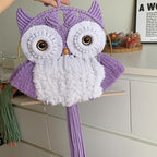 Macrame Owl Wall Hanging Boho Hippy Decor, Handmade Tapestry Fiber Art Wall Decor for Nursery Bedroom Living Room, Sustainable Gift for Owl Lovers & Nature Fans