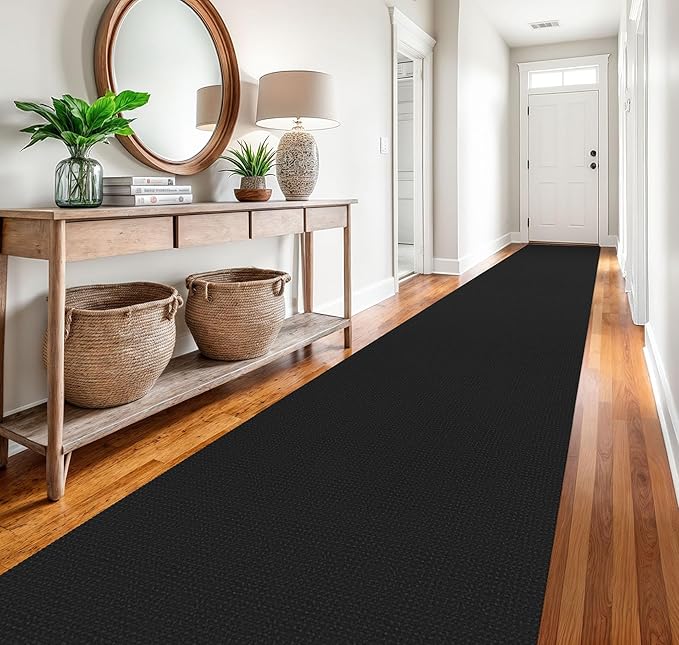 EARTHALL Runner Rug 3x20 Ft Washable Runners for Hallways Extra Long Woven Non Slip Entryway Runner Braided Kitchen Runner Indoor Outdoor Carpet Runners for Hotels, Officel, Stair, Black/Grey