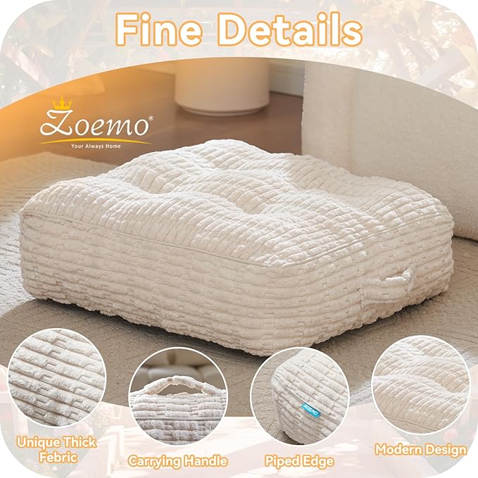 Floor Pillow Cushion for Adults, Meditation Cushion Pillow, Large Square Floor Sitting, for Tatami Living Room or Yoga, 22x22 Inch