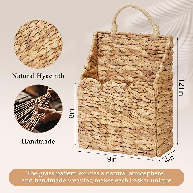 Wicker Hanging Baskets Scalloped Wall Baskets Decor Handmade Woven Hanging Basket Foldable, for Front Door Home Garden Pantry Farmhouse Rustic Decor