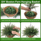 Fake Ferns Hanging Baskets,2PCS Artificial Hanging Plants Outdoor, 2 Hanging Planters with 24 Pcs Fake Ferns for Indoor Outside Decorations for Front Porch Garden Balcony Patio Home Decor (2, Green)