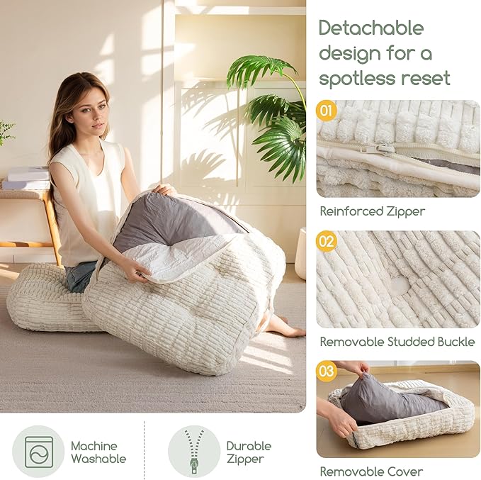 Washable Floor Pillow Cushion for Adults, Meditation Cushion Pillow, Removable Tufted Blended Corduroy Cover, Large Square Floor Sitting for Tatami Living Room or Yoga, 2Pack, Machine Washable