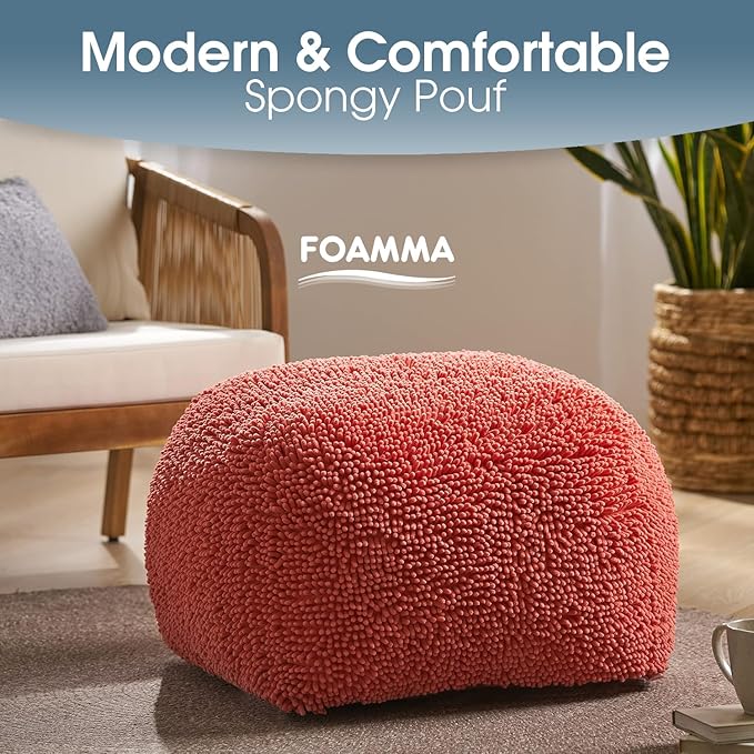 Foamma Pouf Ottoman 20" 20"x14", Yellow - Square Ottoman Foot Rest for Living Room and Bedroom, Spongy Pouf Footstool with Microfiber Chenille Cover, Foot Rest for Couch with Removable Cover