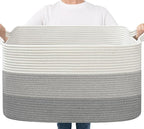 Goodpick Storage Basket, 21.6" x 14.9" x 11.8", Blanket Basket for Living Room, Large Woven Baskets for Storage, Toy Organizer, Rectangle Rope Baskets for Organizing, Gray