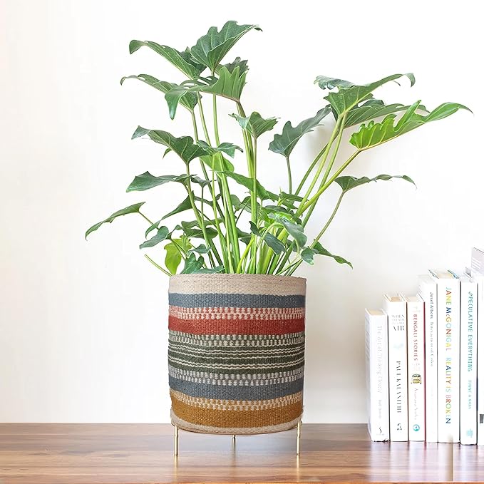 Sturdy Jute Planter Basket Modern Woven Basket for 8" Flower Pot Floor Indoor Planters, 10” x 10” Storage Organizer Basket Home Decor Boho Chic Storage Earth-Friendly Planter (10x10 Inches, Multi)