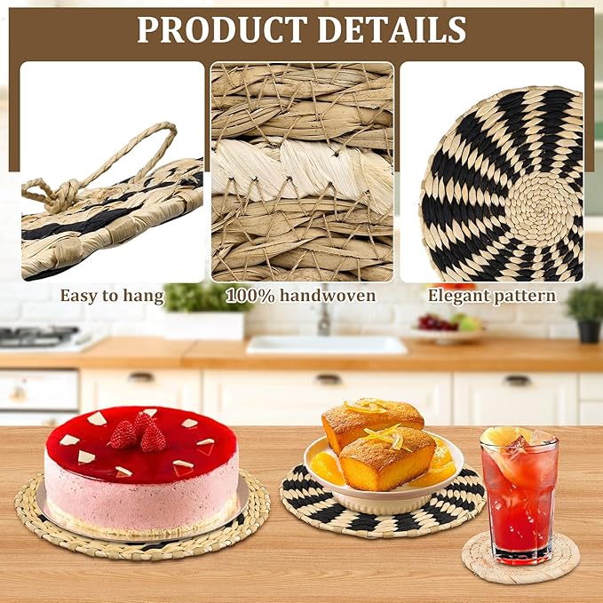 MJOGGOTT 9 Pcs Boho Wall Basket Decor Hanging Woven Wall Basket Art Decor Rattan Wicker Seagrass Home Round Tassels White Macrame Tapestry Baskets Decoration for Kitchen Home Farmhouse Decoration