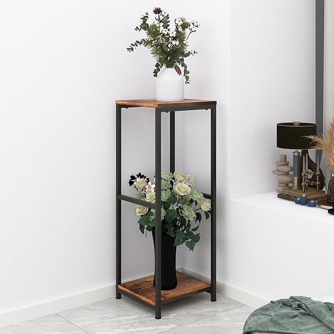 32 inch Tall Metal Wood Plant Stand, Tier Potted Plant Shelf for Indoor, Flower Pot Holder for Corner Living Room Patio Balcony Garden, Kitchen and Bathroom Display Rack, Brown