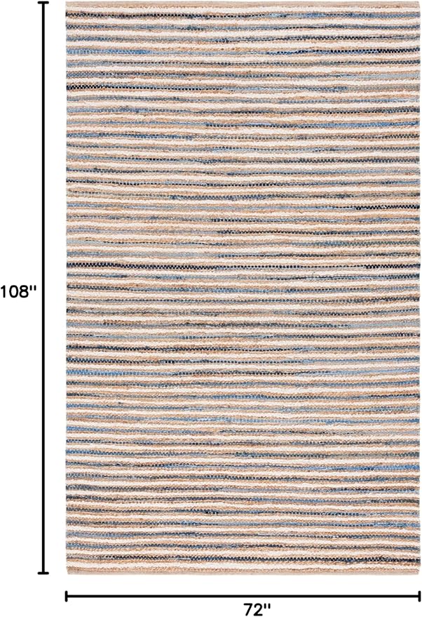 SAFAVIEH Cape Cod Collection Area Rug - 6' x 9', Natural & Blue, Handmade, Braided Design, Ideal for The Living Room, Bedroom, Dining Room (CAP151M-6)