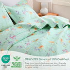 JSD Green Floral Quilt Set King Size, 3 Piece Printed Bedspreads Coverlet with Pillow Sham, Soft Microfiber Quilted Blanket