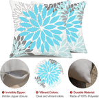DFXSZ Sky Blue Flower Pillow Covers 18x18 Inch Set of 2 White Gray Colored Throw Pillows Outdoor Waterproof Decor for Living Room Sofa Patio Funiture Garden Floral Polyester Pillow Covers 002M18