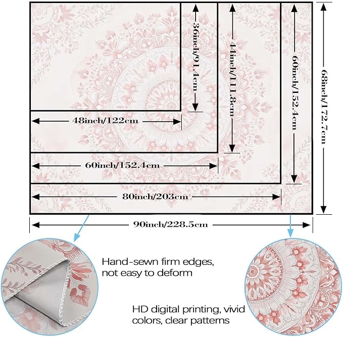 Accnicc Pink Floral Mandala Tapestry Wall Hanging Boho Medallion Tapestry Aesthetic Watercolor Flower Cute Small Tapestries for Bedroom Living Room Dorm Decor 48 x 36 Inch