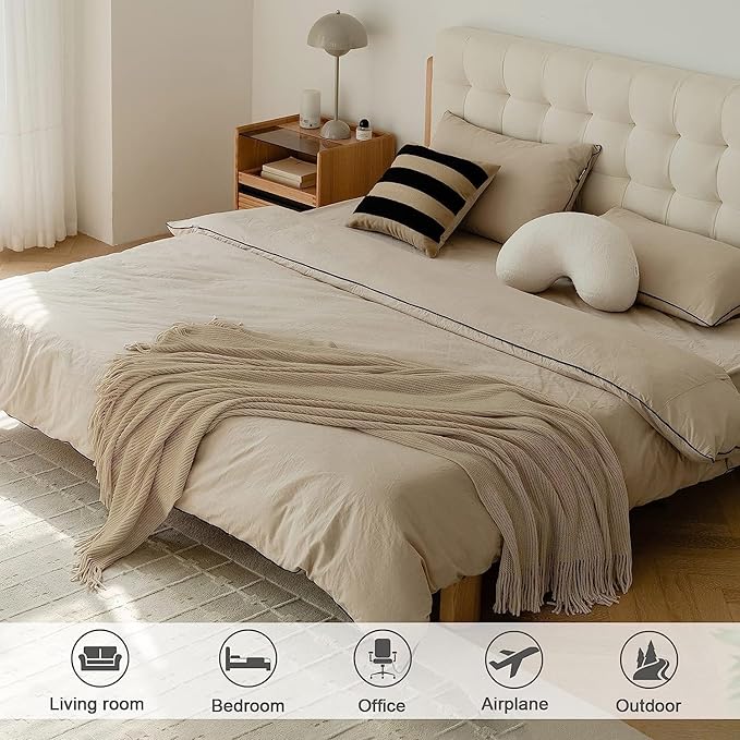 lifein Throw Blanket for Couch, Soft Boho Decor Bed Throw,Cozy Beige Knitted Chenille Small Farmhouse Lightweight Throw (Beige,60 * 80")