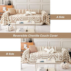 ROOMLIFE Boho Couch Cover for 3 Cushion Couch L Shape Sofa Covers for Sectional Sofa Reversible Silpcover for Dogs Washable Chenille Furniture Protector for Living Room,91"x134"