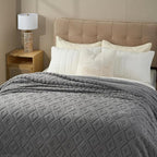 EverGrace Jacquard Boho Sherpa Fleece Throw Blanket for Couch, Super Soft Cozy Fuzzy Plush Blankets for Winter, Reversible Thick Warm Blanket for Bed, Sofa, Living Room, Grey, 90" x 90"