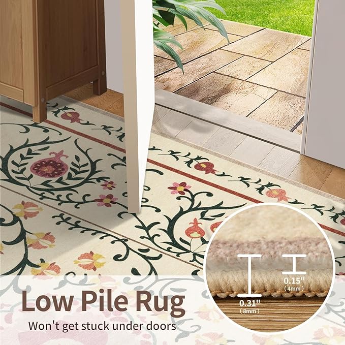 Door Mat Floral Entryway Rug, Washable Samll 2x3 Rugs, Boho Yellow Front Door Mats, Non Slip & Low Pile Throw Accent Carpet for Indoor Entrance, Bathroom and Kitchen(Yellow 2x3ft)