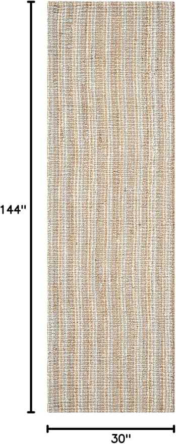 SAFAVIEH Natural Fiber Collection Runner Rug - 2'6" x 12', Grey & Natural Brown, Handmade Jute, Farmhouse Style, Chunky Textured Thick Pile (NF447K)