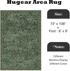 HUGEAR Area Rug 6x9 Retro Green Machine Washable Living Room Rugs Distressed Vintage Floral Vacuumable Low Pile Carpet Bedroom Office Dining Room Laundry Room Non Slip Soft Lightweight