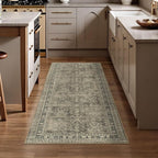 Lessymo Runner Rugs 2x6 ft, Vintage Brown Machine Washable Rug for Hallway Kitchen Bedroom, Non Slip Low Pile Soft Long Area Rug, Distressed Boho Floral Accent Carpet