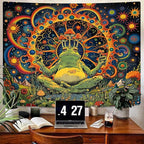 ARTCREATOR Funny Vintage Frog Mushroom Tapestry, Whimsical Mushroom Decor Hippie Wall Tapestries for Living Room Bedroom (51" x 59")