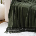 BATTILO HOME Olive Green Throw Blanket for Couch, Soft Chenille Knit Throws with Tassels for Home Decor, Green Throws for Couch Cover, 50"x60"