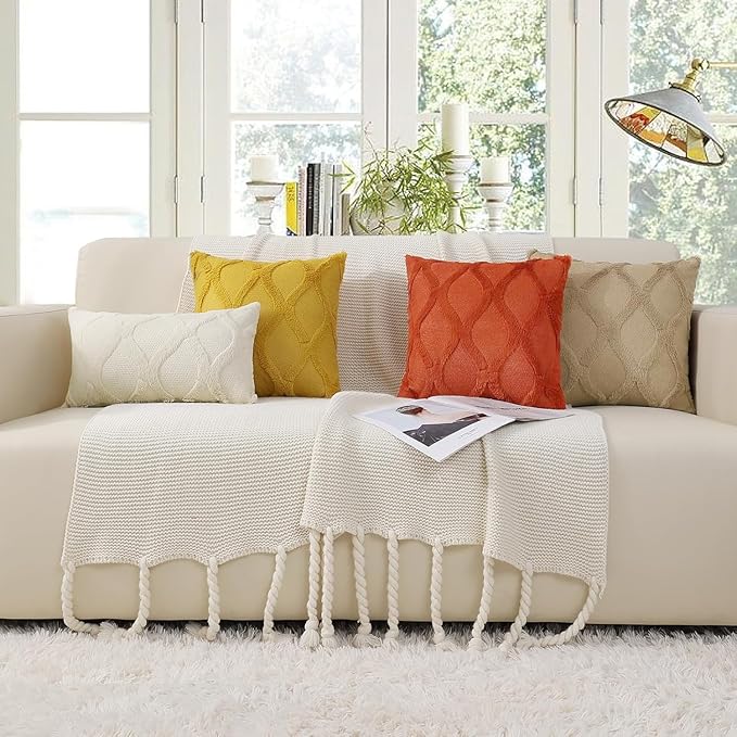 decorUhome Spring Throw Pillow Covers 16x16 Inch Set of 2, Soft Plush Faux Fur Wool Rust Accent Couch Pillow Covers for Modern Farmhouse Bed Sofa Living Room