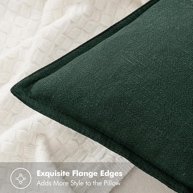 MIULEE Decorative Linen Pillow Covers 20x20 Inch Dark Green Boho Farmhouse Neutral Couch Throw Pillows for Bed Pack of 2 Accent Modern Pillowcase Sofa Livingroom Home Decor