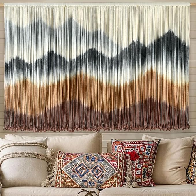 IOWER Macrame Wall Hanging Mountain Wall Art Dip-Dyed Macrame Wall Decor Modern Wall Decor Fiber Wall Art Craftsmanship 57" Wx35 L
