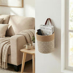 2Pack Natural Jute Hanging Baskets 7 * 8 in, Round Woven Wall Decor & Storage Planter for Plant Decor and Home Organization,Walls Basket for Bedroom, Living Room, Bathroom,Boho Decor (Brown)