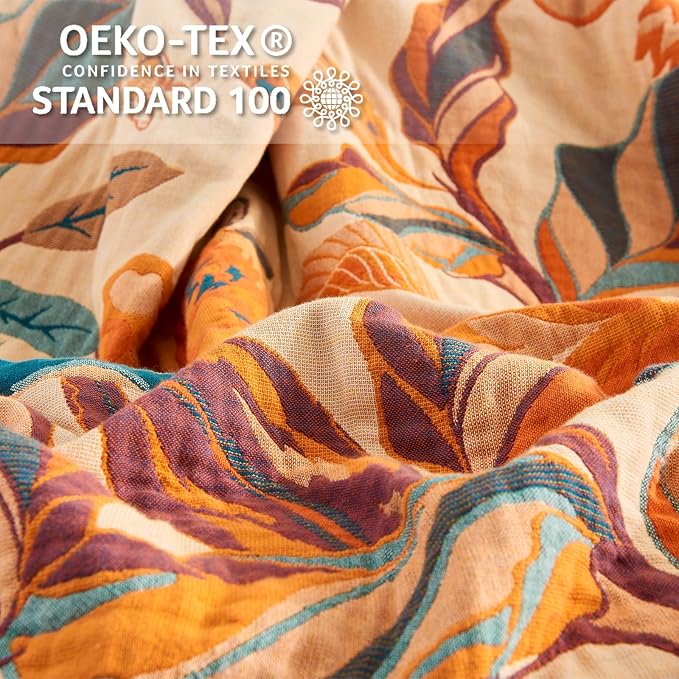 Boho Throw Blanket for Bed-100% Cotton Soft Breathable Farmhouse Decor Boho Quilt for Sofa (Flowers Tulips, 80"x90")