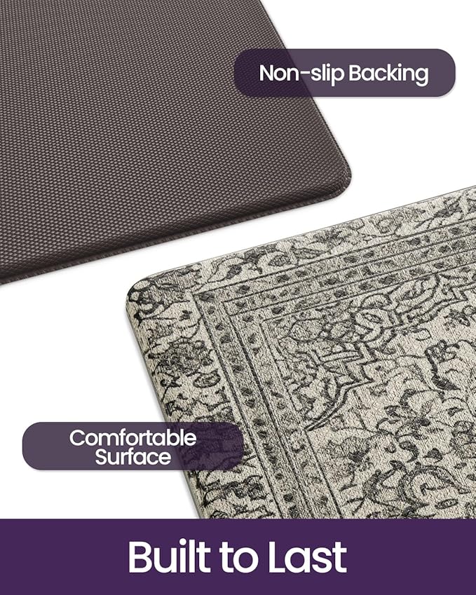 DEXI Kitchen Mats for Floor Cushioned, 23x59 Wide Runner Rug Non Slip, Waterproof Soft Comfort Standing Padded Anti Fatigue Decorative, Brown Grey
