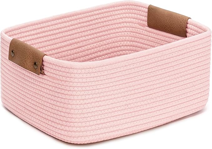 CHICVITA Pink Storage Baskets for Organizing, Gift Basket for Toys, Baby Basket for Diapers, Decorative Woven Baskets for Storage for Living Room, 14.5" x 13" x 6"