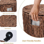 Wimarsbon 2Pcs Pouf Ottomans, Natural Seagrass Foot Stool, Hand Weaving Round Ottoman, Boho Decorative Seat, Jute Braided Pouffe Poof Accent Sitting Footrest (Storage Black Water Hyacinth)