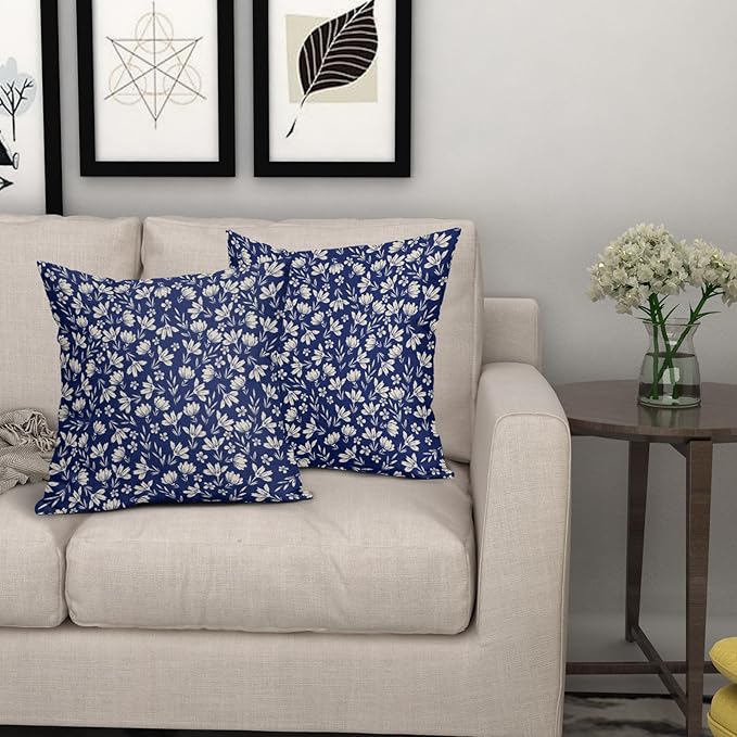 Navy Blue Pillow Covers 22x22 Set of 2 Vintage Floral Rustic Old Style Cute Flower Print Decorative Outdoor Pillowcases Seasonal Farmhouse Throw Cushion Case Decor for Couch Sofa Bed