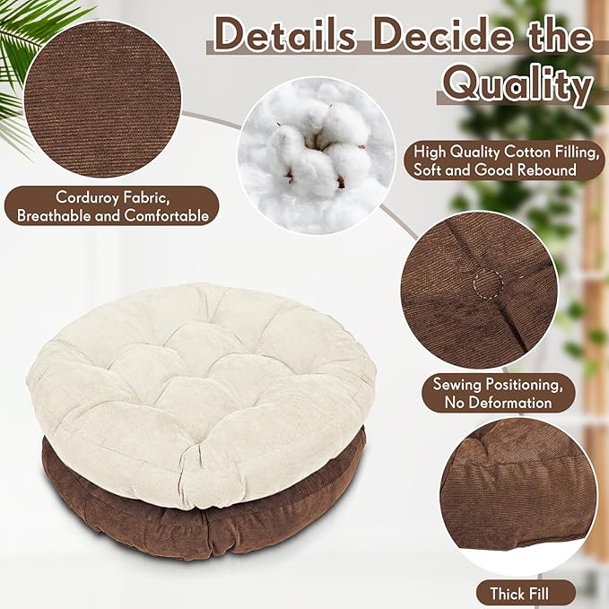 Jerify Floor Pillow Cushions Large Round Square Large Meditation Floor Pillow for Classroom Adult Meditation Picnic Party Seating Learning Daycare School(Round,Brown,4 Pcs)