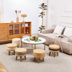 Cpintltr Round Ottoman Natural Seagrass Footstool Hand Weave Water Hyacinth Poufs Eco Friendly Sofa Foot Stool Soft Step Stool Padded Foot Rest with Pine Legs for Living Room (White)