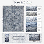 8x10 Blue Gray Rugs for Living Room, Transitional Medallion Washable Large Rug for Bedroom Under Bed, Modern Vintage Distressed Low Pile Thin Soft Carpet Rugs for Dining Room Office