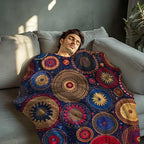 Colorful Bohemian Printed Blanket for Women Men, Mandala Circular Patterns Soft Lightweight All Season Throw for Home Decor, Couch, Bed, Camping, Travel, 40x50 Inches