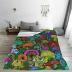 Colorful Mushroom Throw Blanket Soft Flannel Blanket 60"x50" in Bed Blanket Home Decor for Room Sofa Couch All Season
